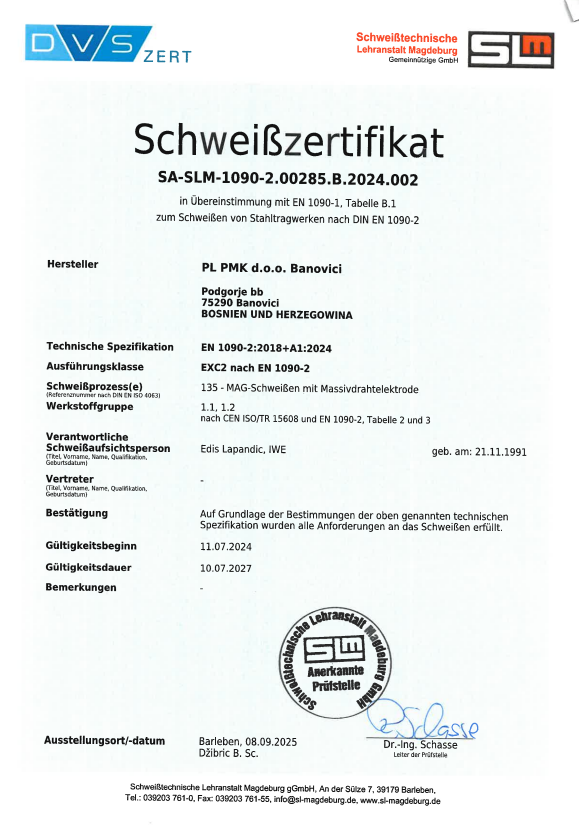 ISO 3834 Certificate