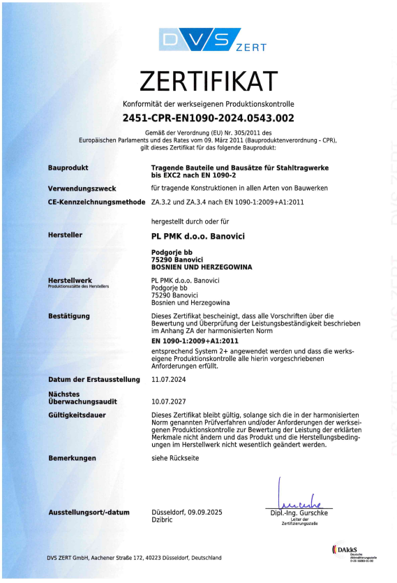 EN 1090 EXC2 Certificate